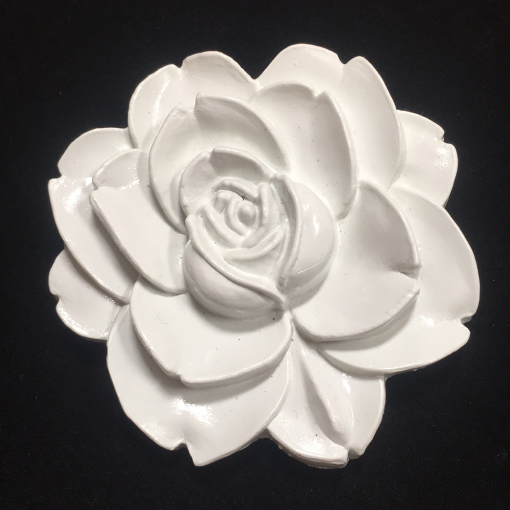 Vintage Wood Carved White Flower Rose Brooch